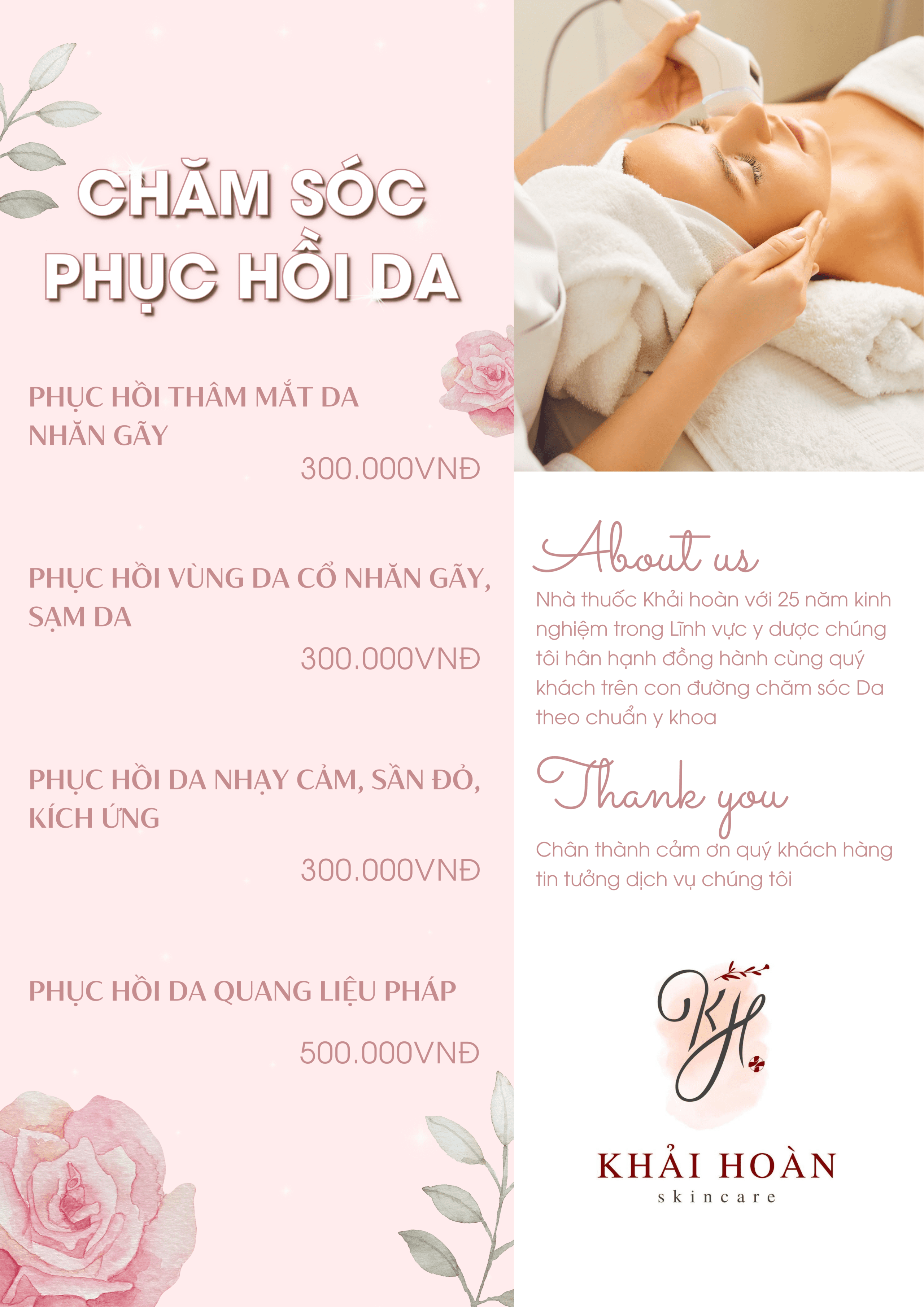 Bảng giá chăm sóc da chuyên sâu 3 khaihoanskincare - bang gia cham soc da chuyen sau 2