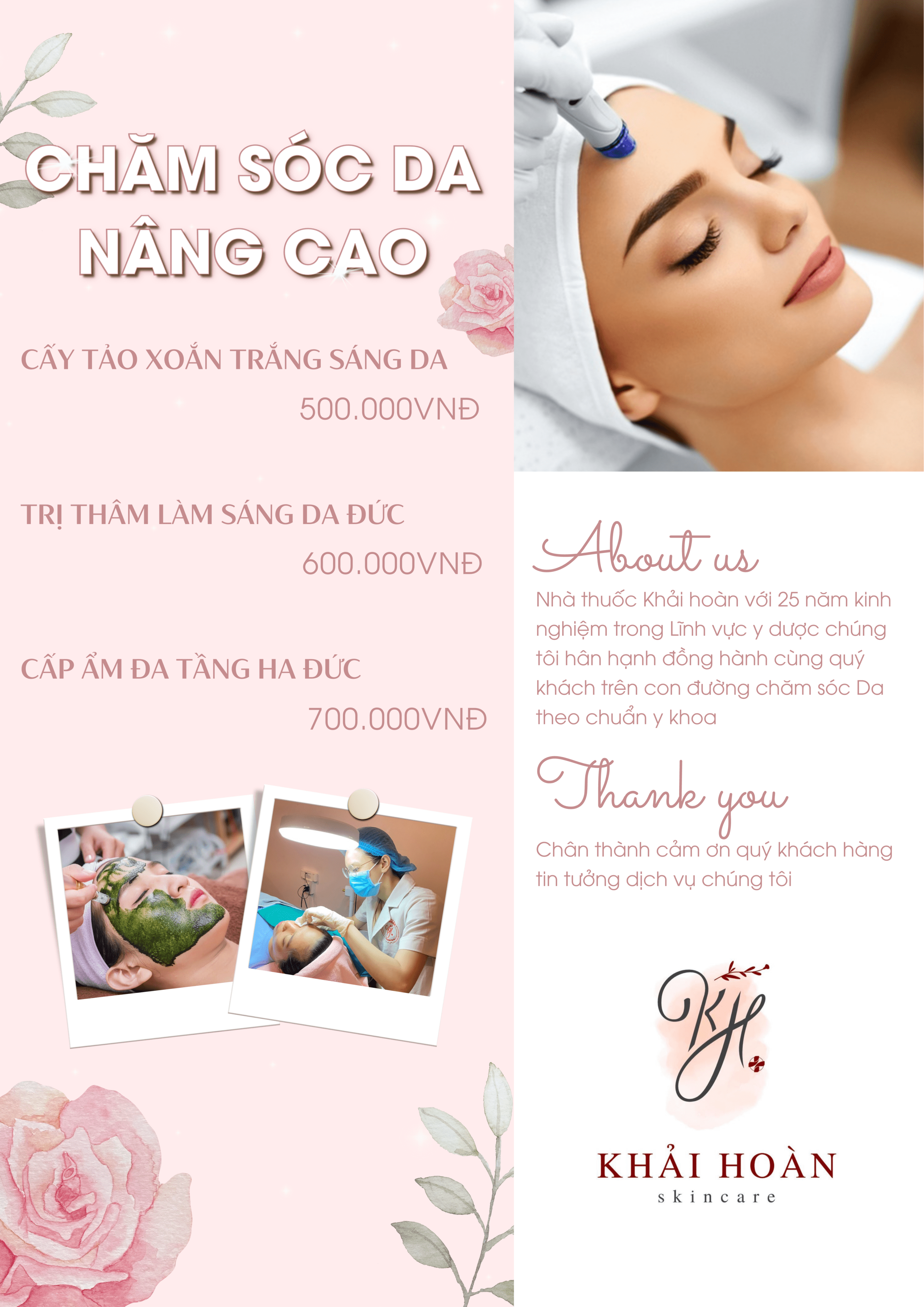 Bảng giá chăm sóc da chuyên sâu 4 khaihoanskincare - bang gia cham soc da chuyen sau